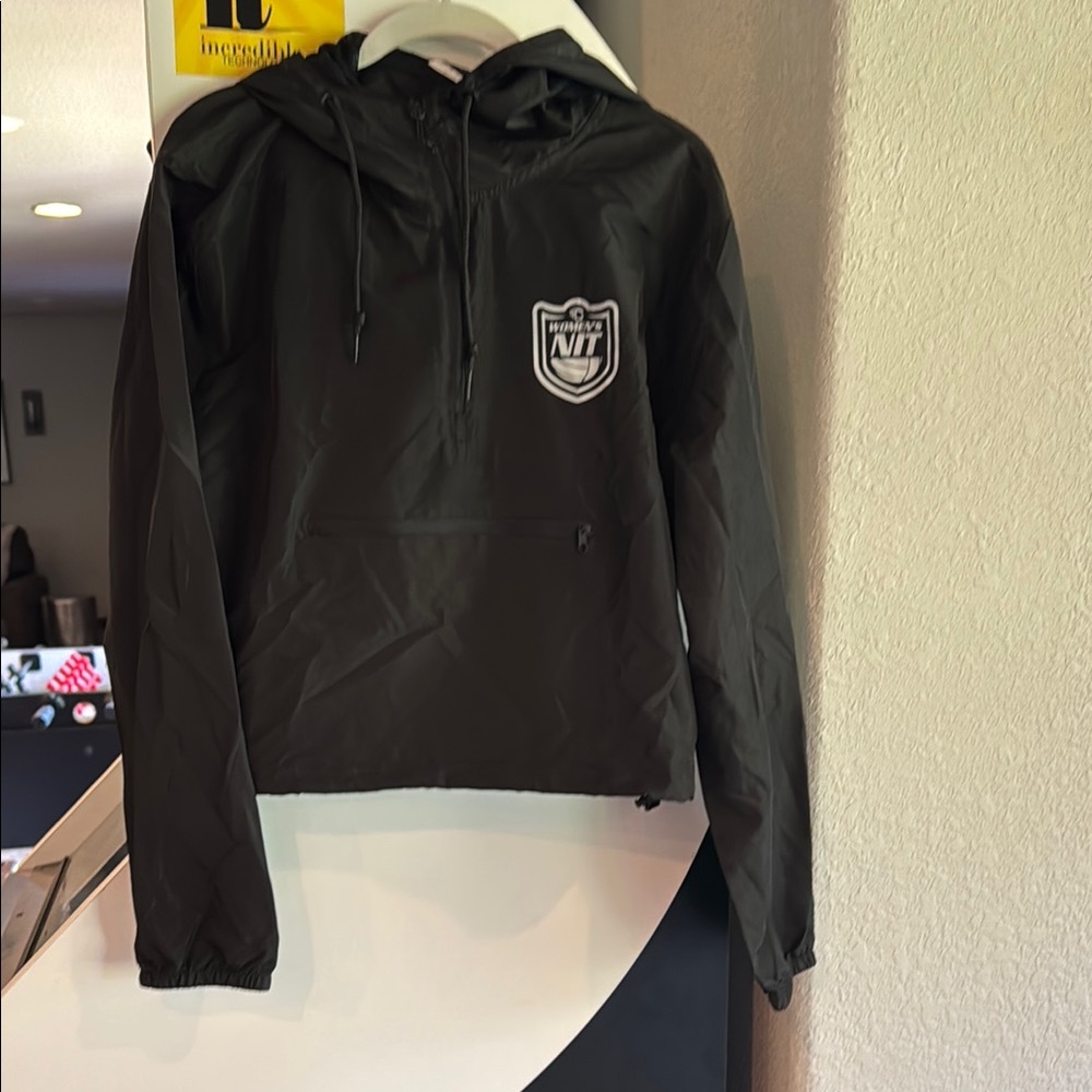 Black Hooded Windbreaker with Logo